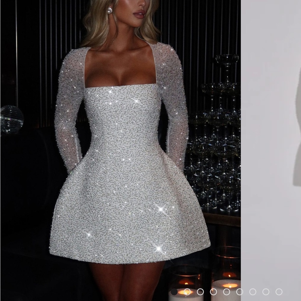 Elegant White Sequin Dress